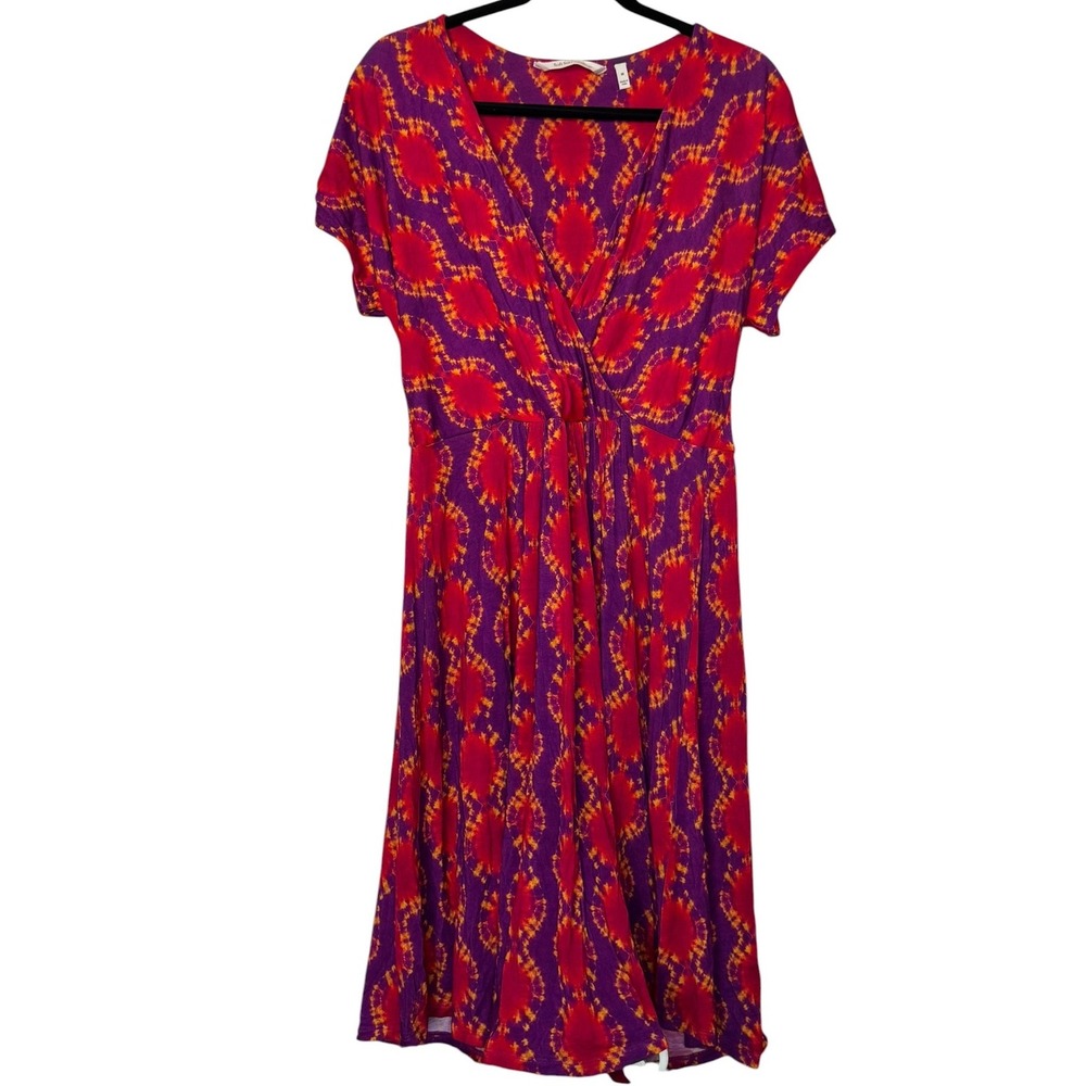 Soft Surroundings Tie Dye Diamond Print Midi Dress V Neck M Country Cottage